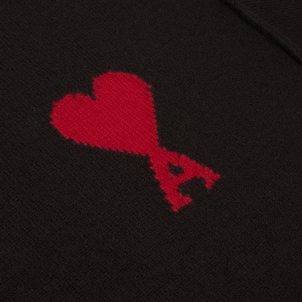AMI Paris Crewneck Sweater With Contrasted AMI De Couer (Noir/Rouge)