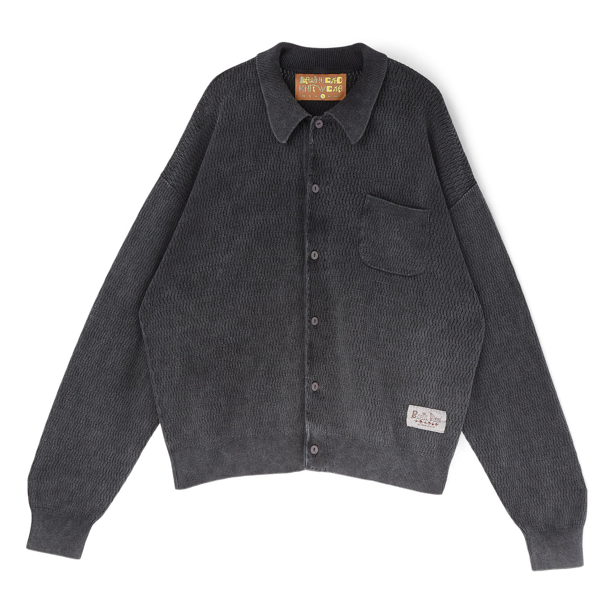 Brain Dead Pigment Dye Long Sleeve Polo Sweater (Ink)