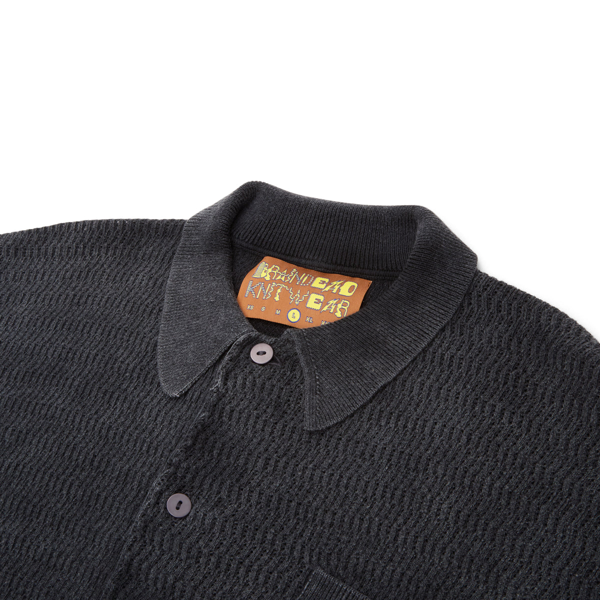 Brain Dead Pigment Dye Long Sleeve Polo Sweater (Ink)