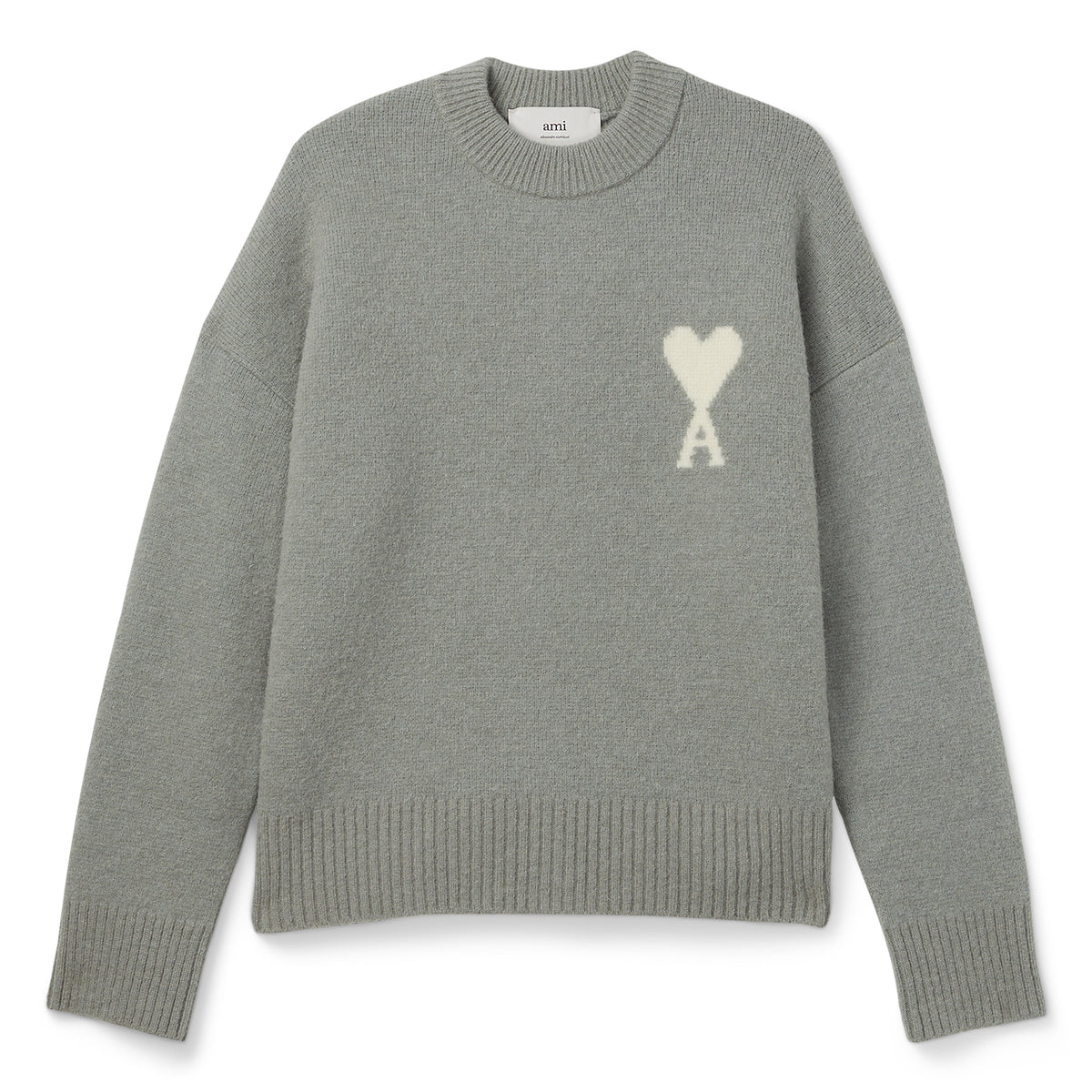 AMI Paris ADC Alpaca Crewneck Sweater (Grey/Off white)
