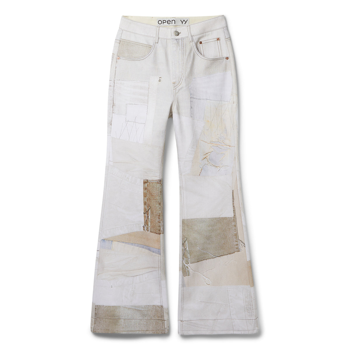 OPEN YY Patchwork Effect Loose Bootcut (Beige)
