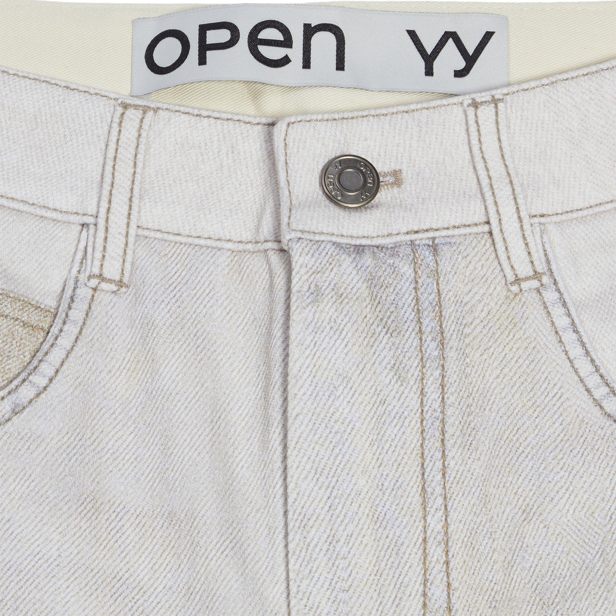 OPEN YY Patchwork Effect Loose Bootcut (Beige)