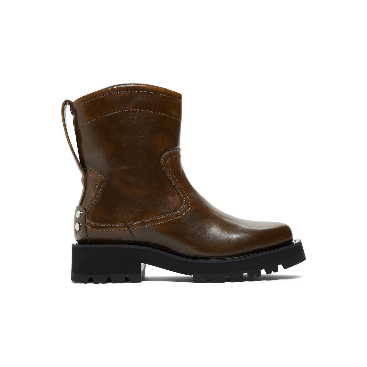 GANNI Studs Low Boot Crinkle Oleatex (Dark olive)