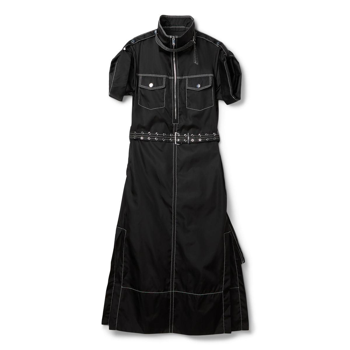 GANNI Duchesse Nylon Cowl Neck Long Dress (Black)