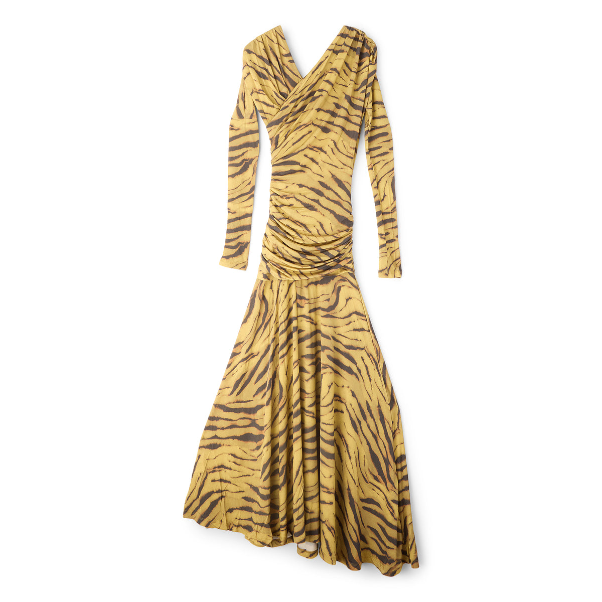 GANNI Zebra Print Ruched Dress (Khaki)