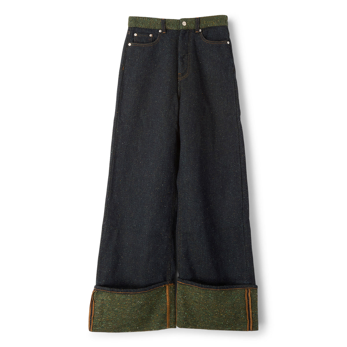 GANNI Fold-Up Twill Denim Baggy Jeans (Phantom)
