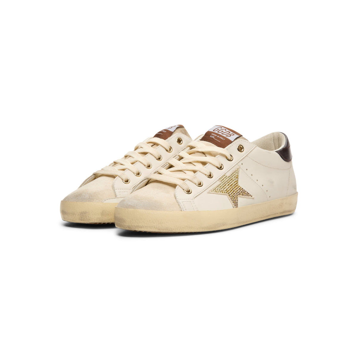 Golden Goose Super-Star Leather Upper Star And Heel (White/Coffee Brown/Seedpearl)