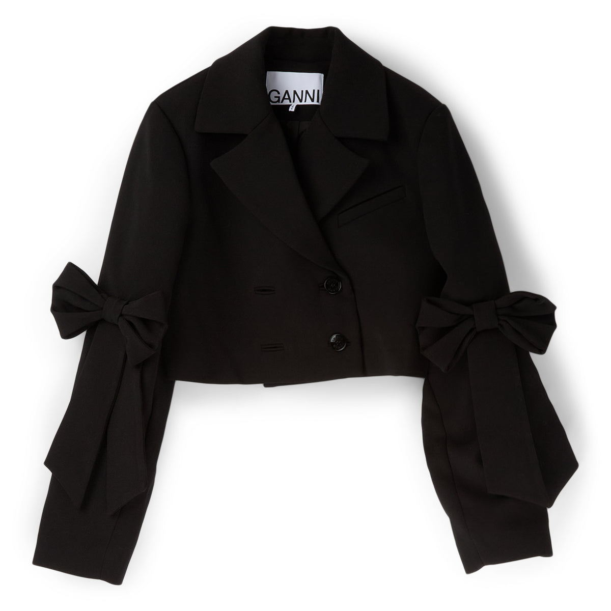 GANNI Bonded Crepe Cropped Blazer (Black)