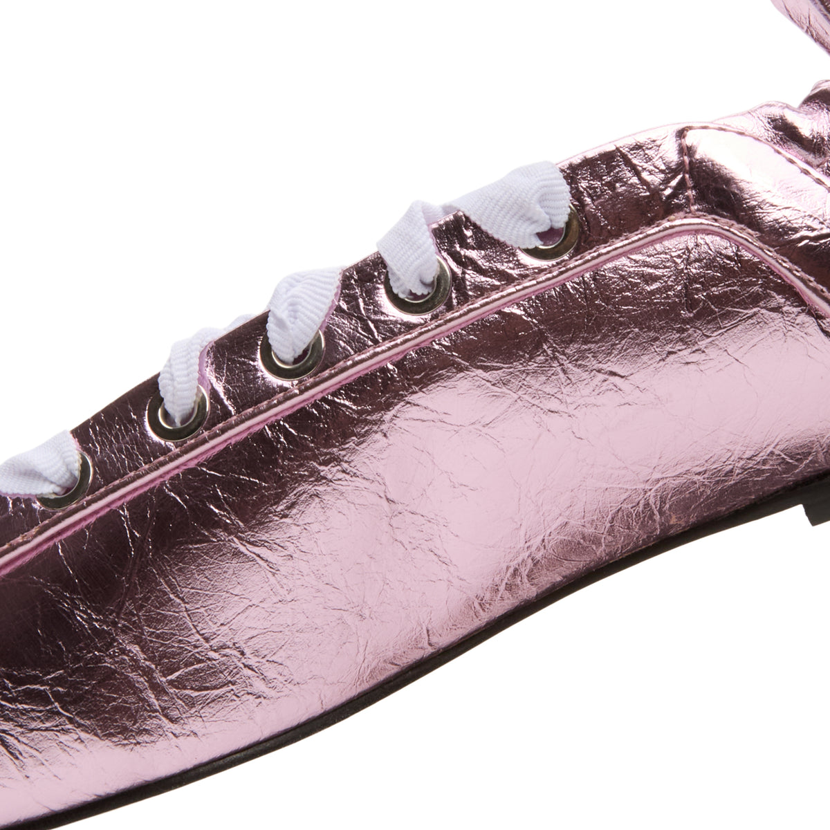 GANNI Eyelets Lace Up Ballerina Crinkle Metallic (Cameo Pink)