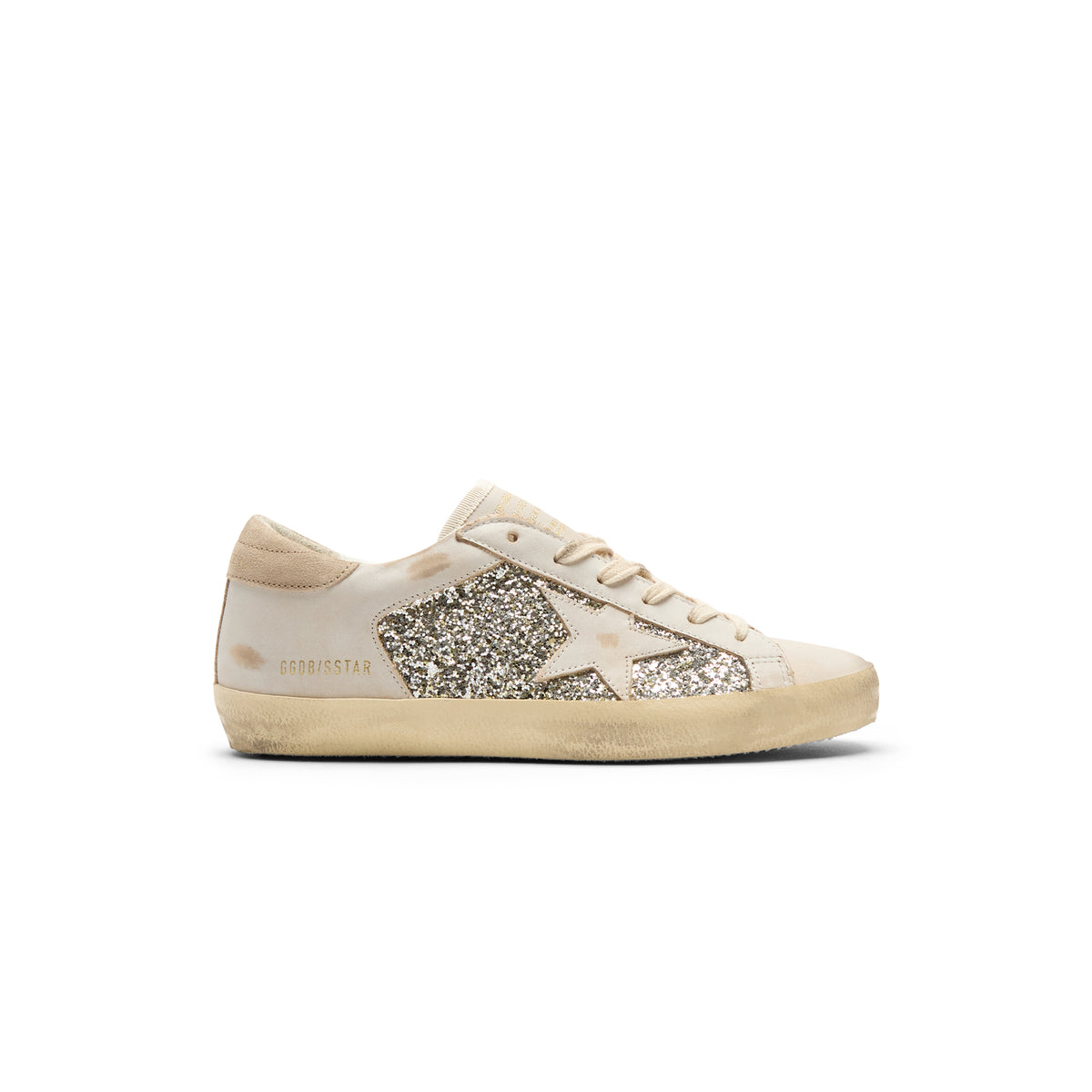 Golden Goose Super Star Glitter And Leather Upper (White/Platinum/Beige)