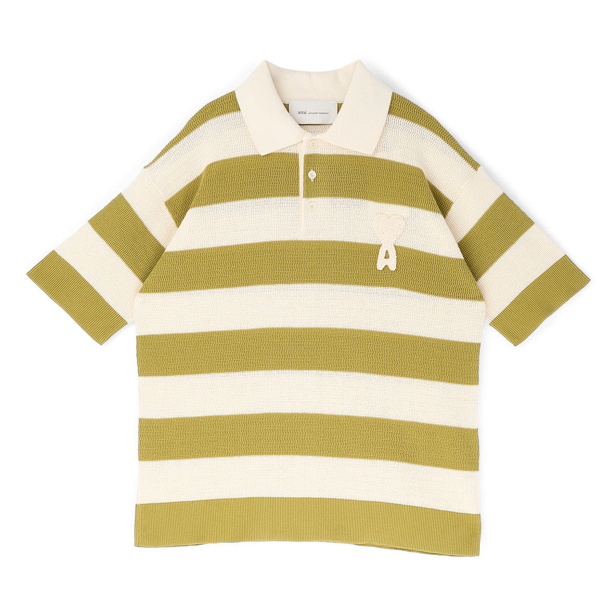 AMI Paris Short Sleeves Polo With AMI De Couer Patch (Blanc creme/Matcha)