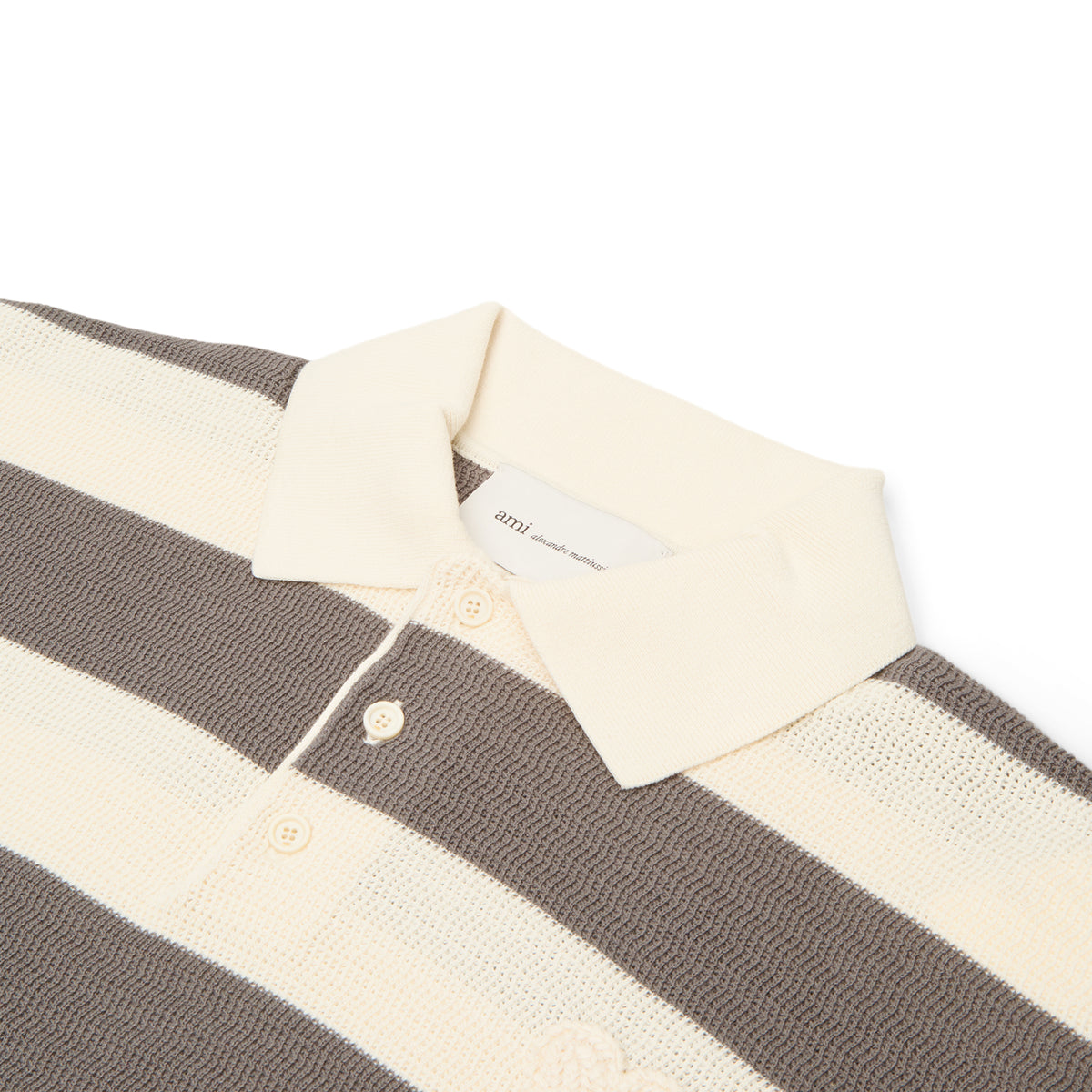 AMI Paris Short Sleeves Polo With AMI De Couer Patch (Blanc creme/Carbone)