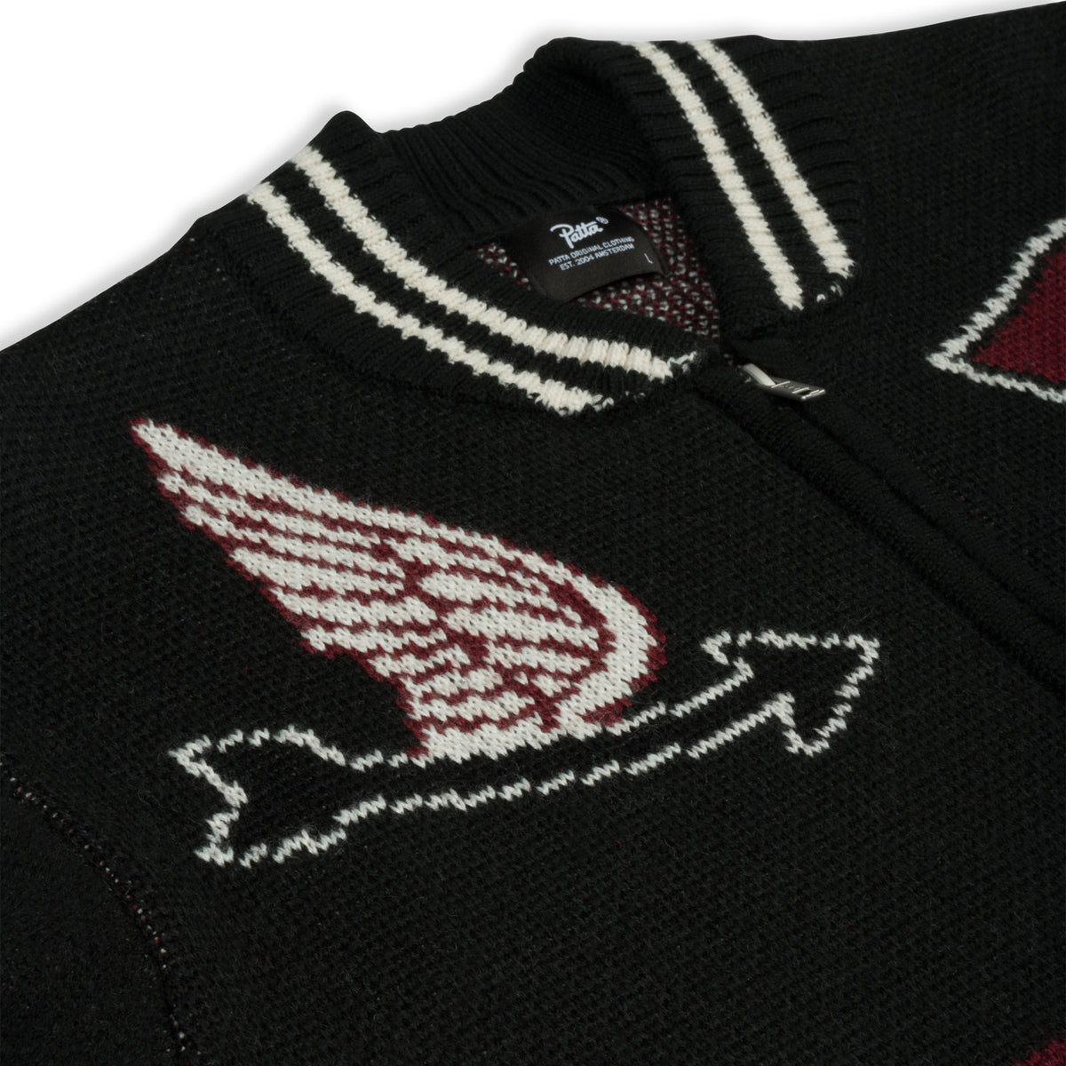 Patta Lucky 13 Varsity Knitted Cardigan (Black)
