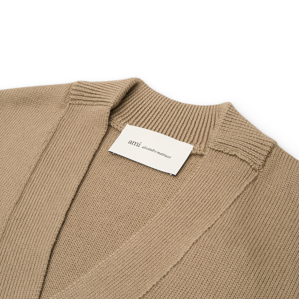 AMI Paris Cardigan With Contrasted AMI De Couer (Beige taupe/Ecru)