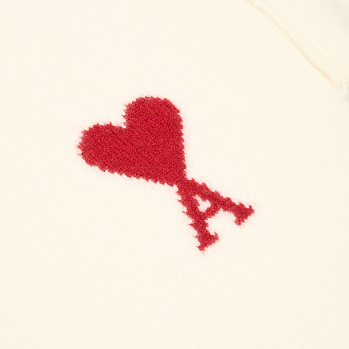 AMI Paris Crewneck Sweater With Contrasted AMI De Couer (Ecru/Rouge)