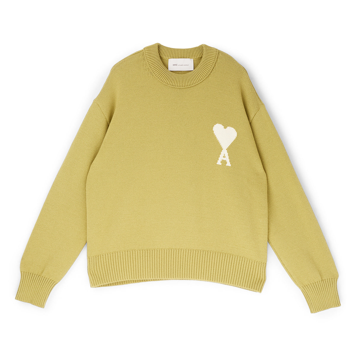AMI Paris Crewneck Sweater With Contrasted AMI De Couer (Matcha/Ecru)