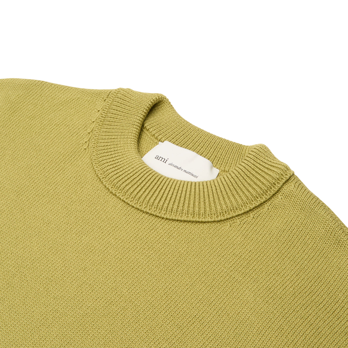 AMI Paris Crewneck Sweater With Contrasted AMI De Couer (Matcha/Ecru)