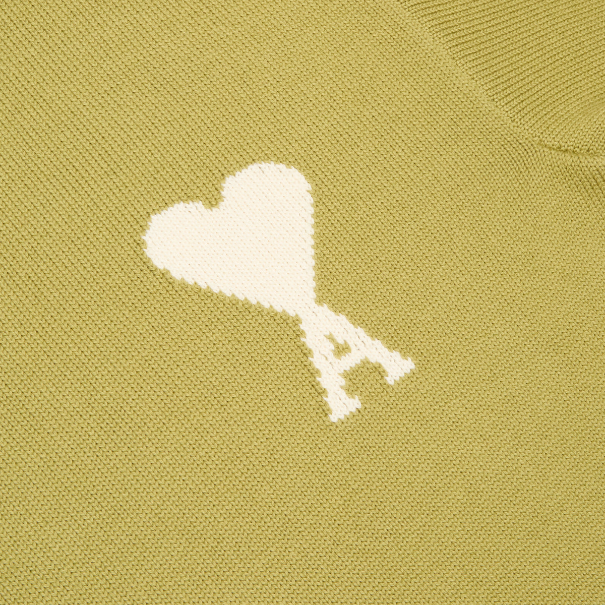AMI Paris Crewneck Sweater With Contrasted AMI De Couer (Matcha/Ecru)